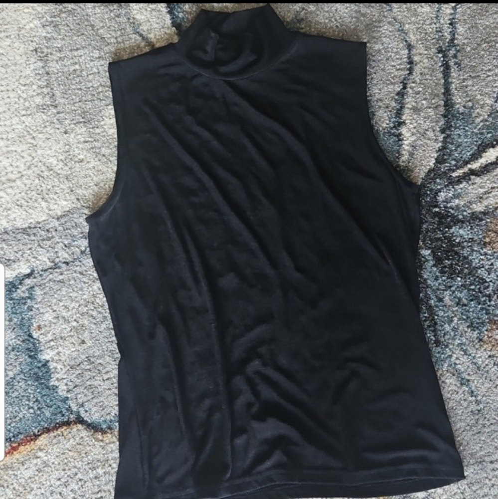 Vintage Mocktail Top Womens  Black Turtleneck Sleeveless Stretch